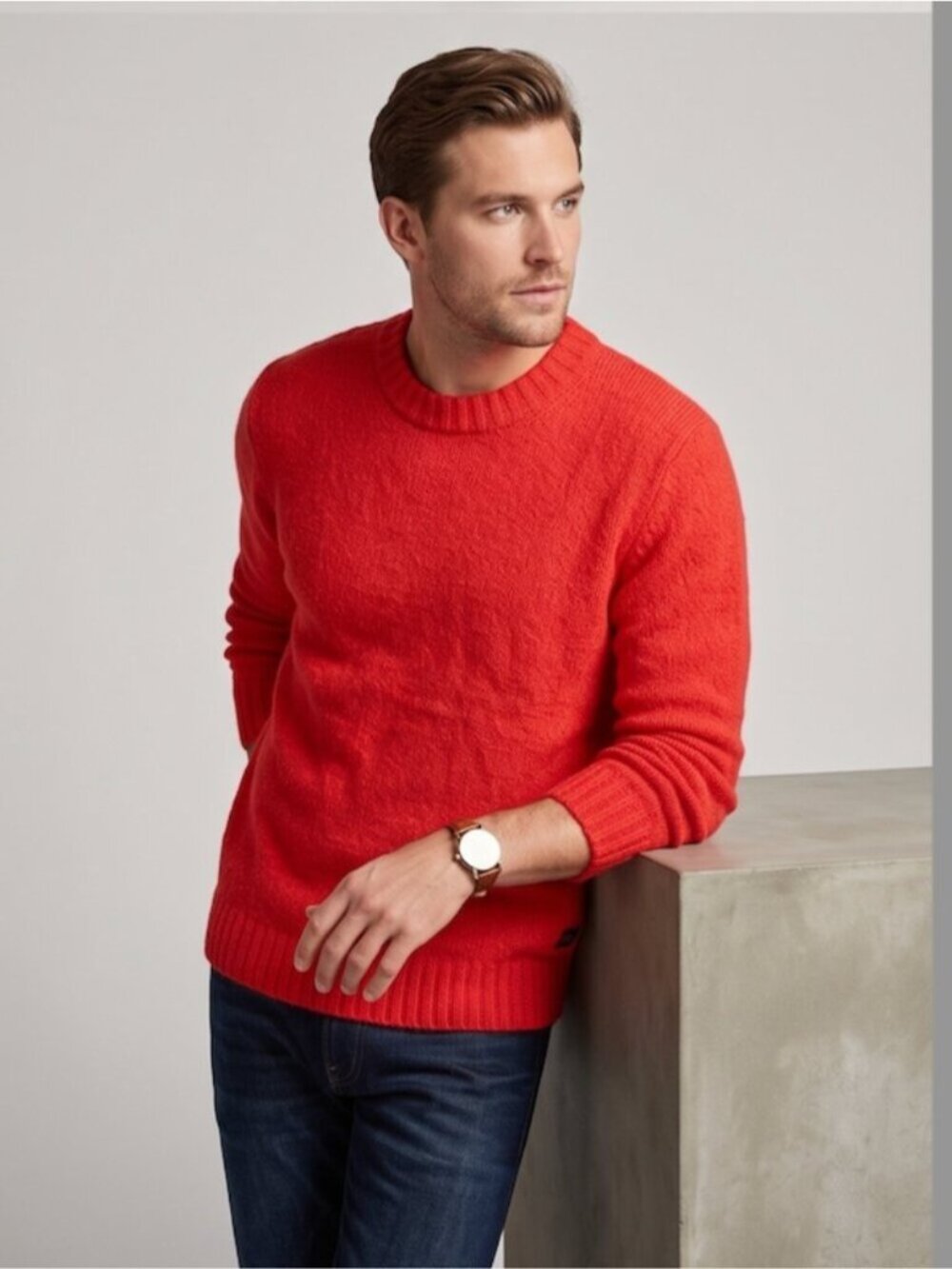 Scotch & Soda Men’s Textured Wool-Blend Crewneck Sweater in Fiery Red